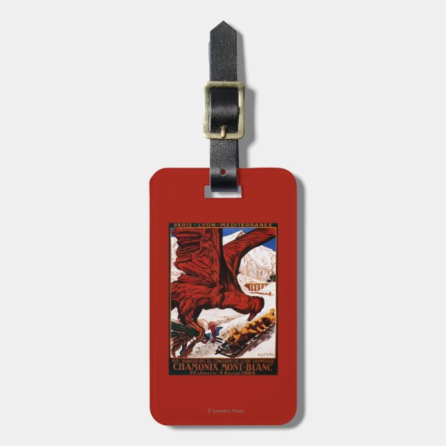 1924 olympisches Winter-Spiel-Plakat Gepäckanhänger (Vorderseite vertikal)