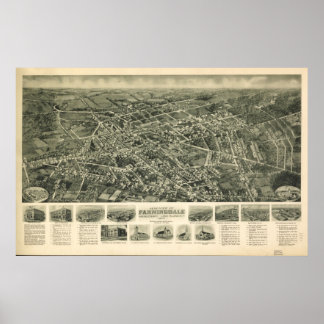 1925 Farmingdale, New Birds Eye Panorama Karte Poster