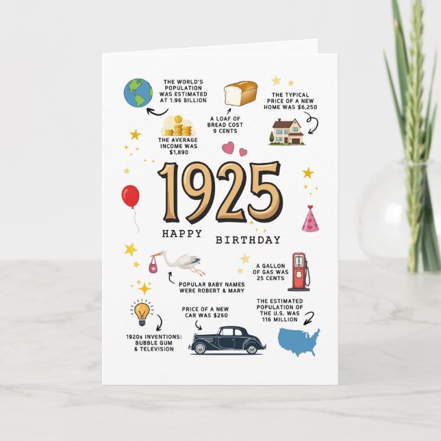 1925 Geburtstagskarte druckbar Dankeskarte (Vorderseite)