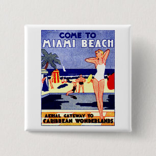 1925 Miami Beach Travel Poster Button