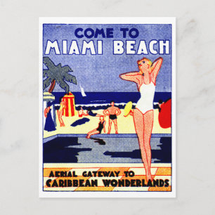 1925 Miami Beach Travel Poster Postkarte