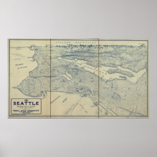 1925 Seattle, WA Birds Eye Panoramablick Karte Poster