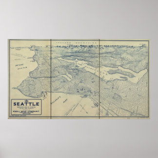 1925 Seattle, WA Birds Eye Panoramablick Karte Poster