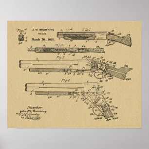 1926 Browning Schrotflinte Patent Kunst Zeichnung  Poster