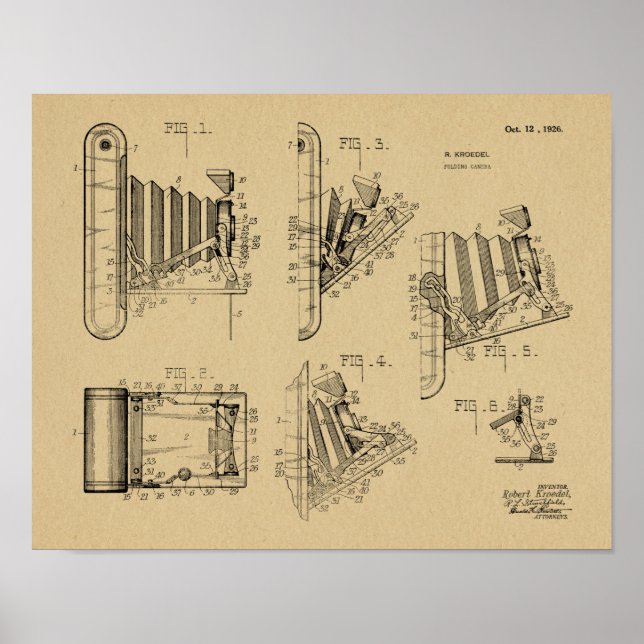 1926 Faltkamera Patent Art Zeichnend Druck Poster (Vorne)