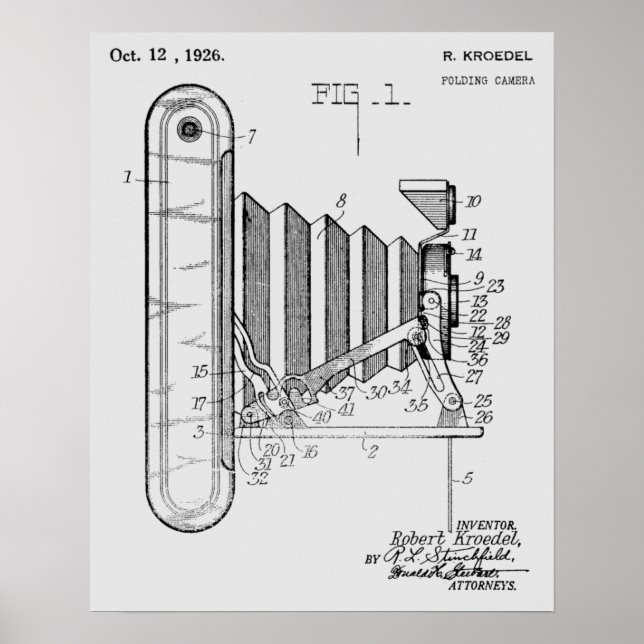 1926 Faltkamera Patent Art Zeichnend Druck Poster (Vorne)