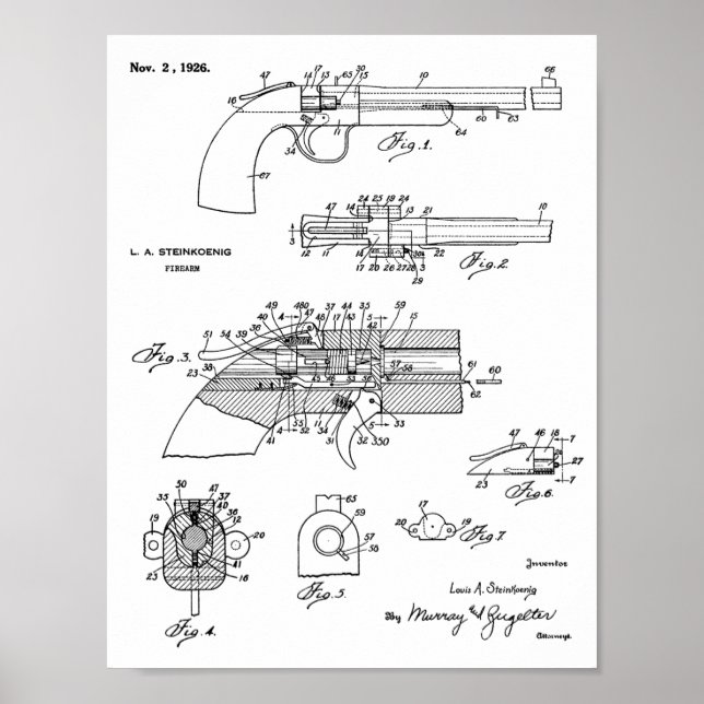 1926 Gun Patent Art Zeichnend Print Poster (Vorne)