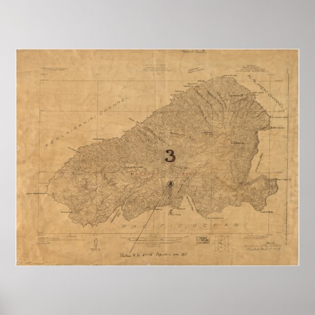 1926 Karte von Kahoolawe, Hawaii Poster (Vorne)