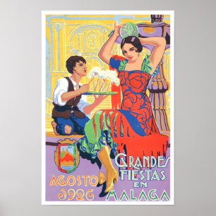 1926 Malaga Spanien Jahrgang Reise Poster