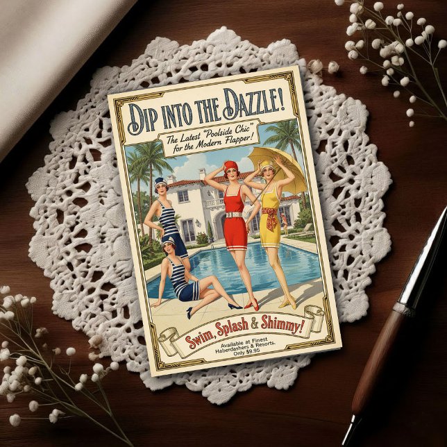 1926 Vintage Poolside Chic Bademode Werbung Postkarte (Von Creator hochgeladen)