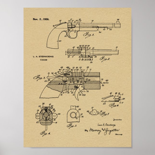 1926 Vintage Schusswaffenpatentkunst Zeichnend Pri Poster (Vorne)