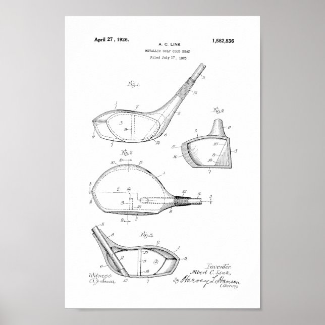 1926 Vintager Golfklub Head Patent Art Print Poster (Vorne)
