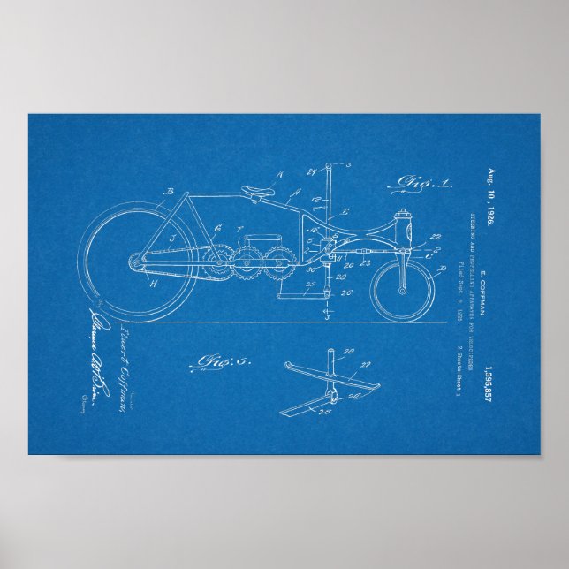 1926 Vintages Fahrrad Patent Blueprint Art Print Poster (Vorne)