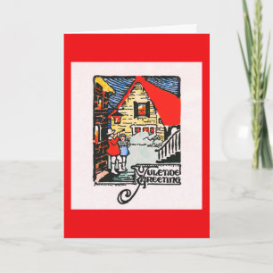 1926 Weihnachtskarte im Holzschnittstil Feiertagskarte
