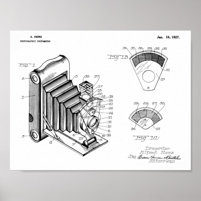 1927 Faltkamera Patent Art Zeichnend Druck Poster (Vorne)