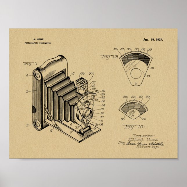 1927 Faltkamera Patent Art Zeichnend Druck Poster (Vorne)