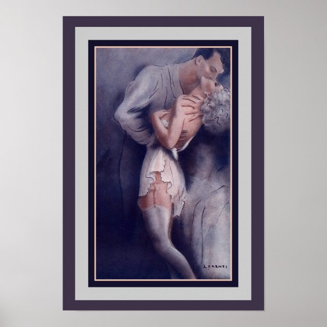 1927 Lorenzi, Art Deco Kissing Couple Poster (Vorne)