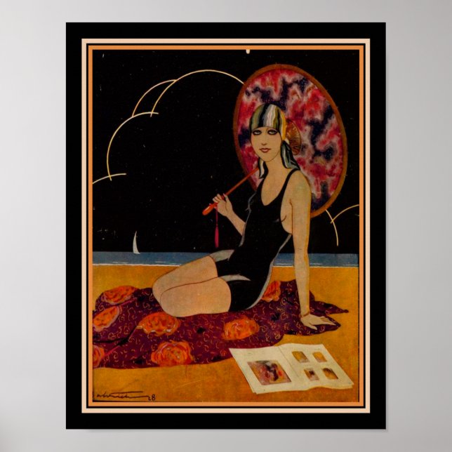 1928 Art-Déco-Girl am Strand Poster (Vorne)