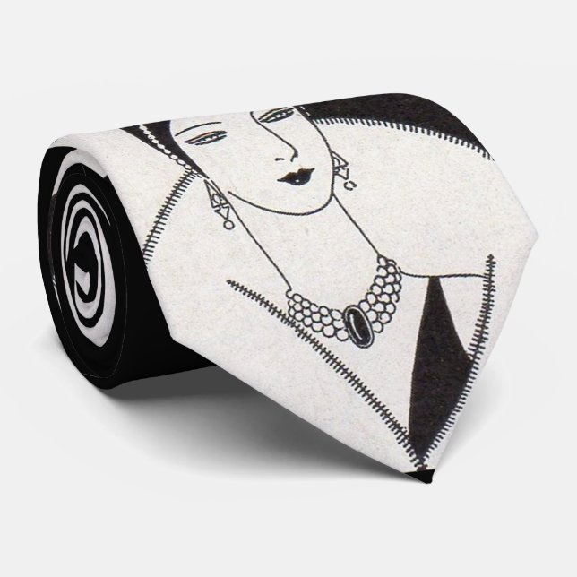 1928 Art Deko Dame Print Krawatte (Gerollt)