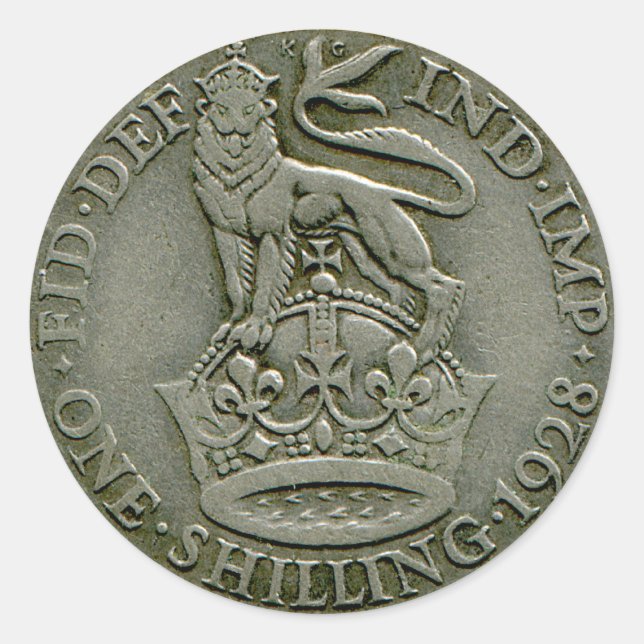 1928 Britischer Shilling-Aufkleber Runder Aufkleber (Vorderseite)
