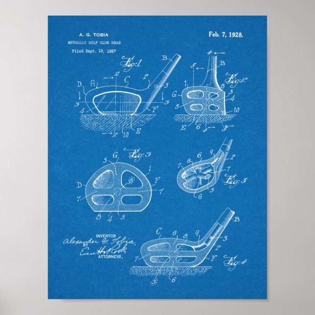 1928 Golf Club Head Design Patent Art Print Poster (Vorne)