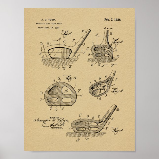 1928 Golf Club Head Design Patent Art Print Poster (Vorne)