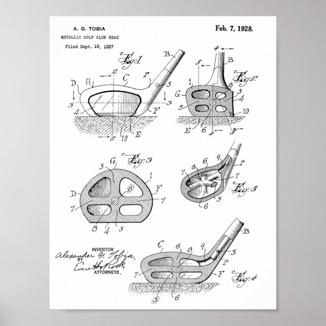 1928 Golf Club Head Design Patent Art Print Poster (Vorne)