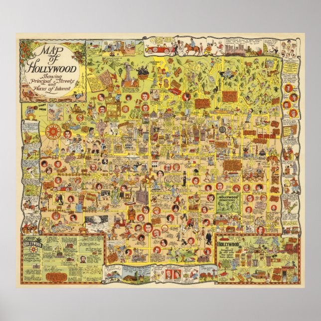 1928 MAP of Old Hollywood Poster (Vorne)