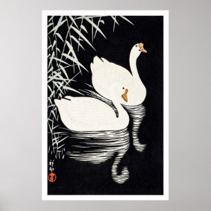 1928 Ohara Koson Weiße Chinesische Gänse Schwimmen Poster