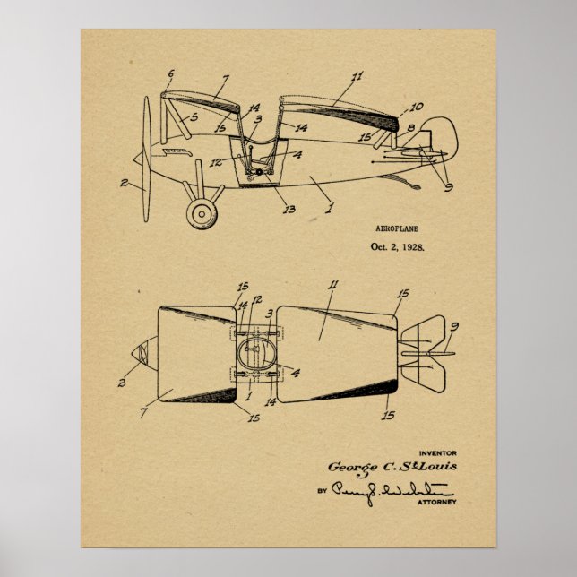 1928 Roadable Airplane Patent Art Zeichnend Print Poster (Vorne)