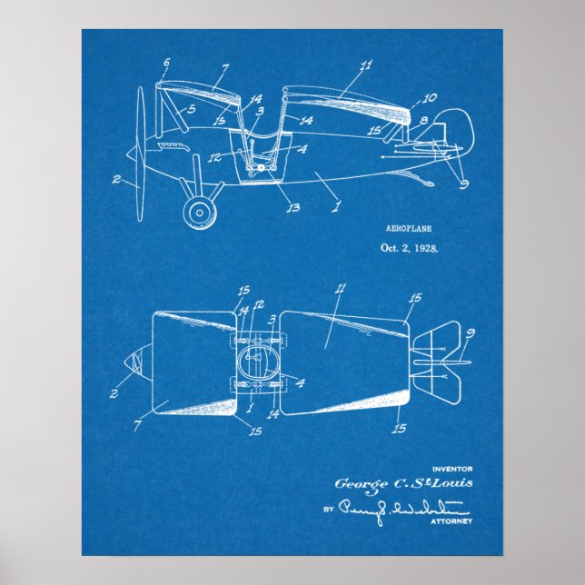 1928 Roadable Airplane Patent Art Zeichnend Print Poster (Vorne)