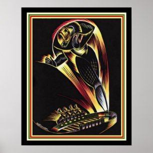 1929 Art Deco Football Poster 16 x 20