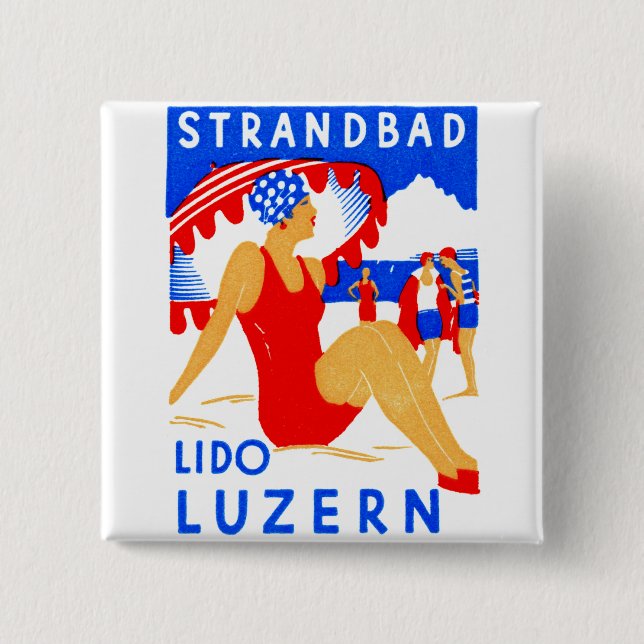 1929 Art Deco Strandbad Lido Luzern Button (Vorderseite)