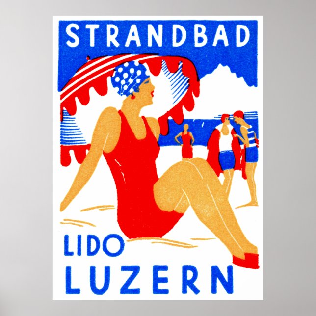 1929 Art Deco Strandbad Lido Luzern Poster (Vorne)