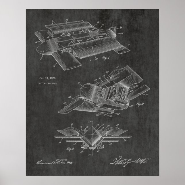 1929 Bizarre Flugzeug Patent Art Zeichnend Print Poster (Vorne)