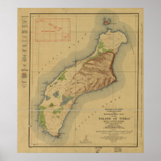1929 Karte von Niihau, Hawaiianische Inseln Poster