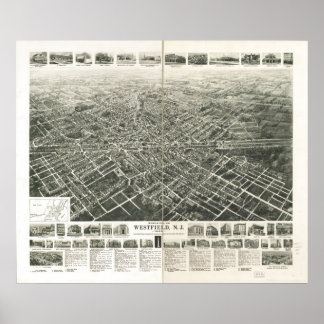 1929 Westfield, NJ Birds Eye Panoramablick Karte Poster