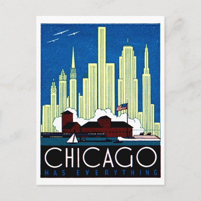 1930 Chicago Poster besuchen Postkarte (Vorderseite)