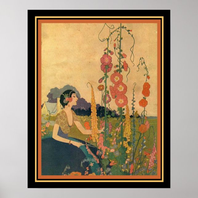 1930 Deko Print "Girl in a Flower Garden" 16 x 20 (Vorne)