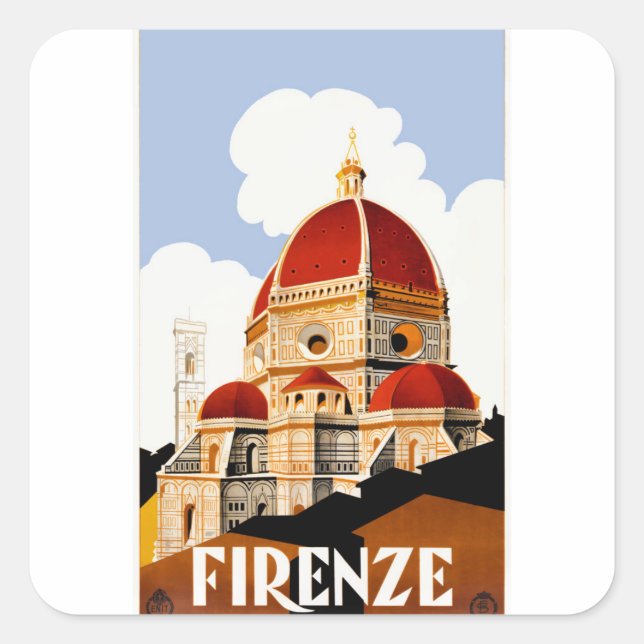 1930 Florenz Italien Duomo Reiseplakat Quadratischer Aufkleber (Vorderseite)