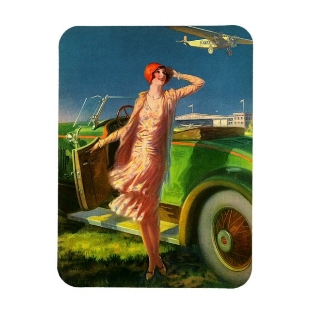 1930 Frau Auto und Flugzeug Magnet (Vertikal)