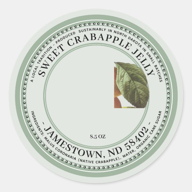 1930 Grünes Gelee-Label mit einheimischen Krabapel Runder Aufkleber (Vorderseite)