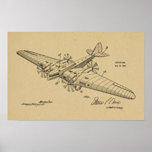 1930 Patent für Vintage Bootflugzeuge Zeichnend Dr Poster