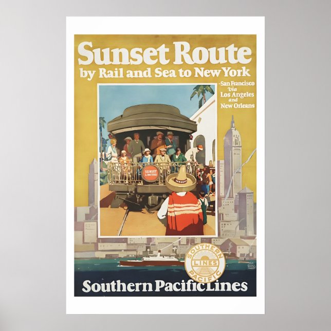 1930 Southern Pacific Railroad Sunset Route Poster (Vorne)