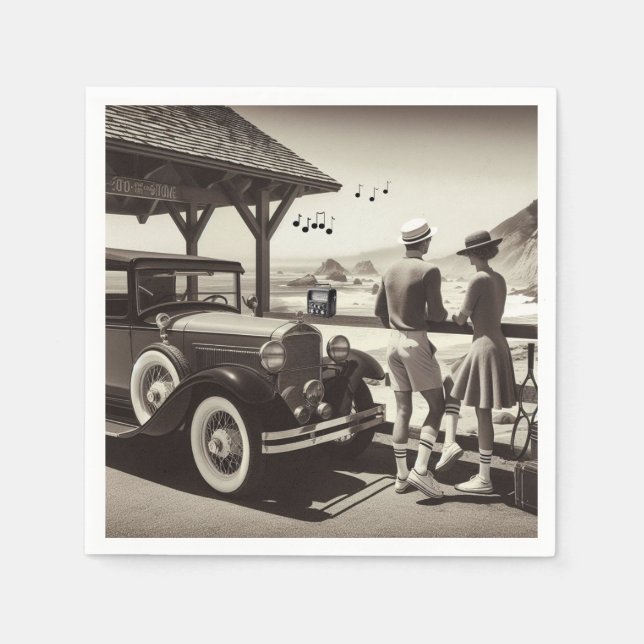 1930 Vintage Car Scene Paper Napkins Serviette (Vorderseite)