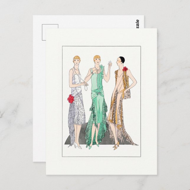 1930 Vintage Frauen in Abend Gowns Postkarte (Vorne/Hinten)
