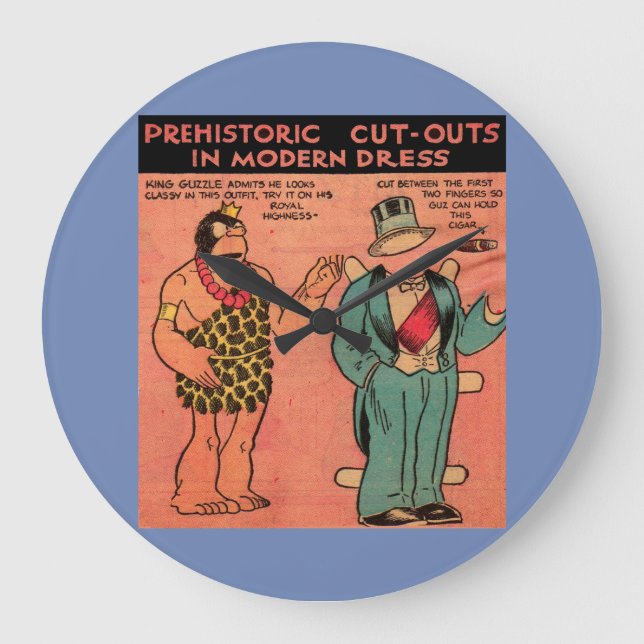 1930er Comic Höhle Mann Papierpuppe King Guzzle Große Wanduhr (Vorderseite)
