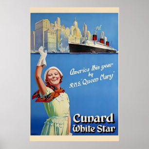 1930er Cunard White Star Line - RMS Queen Mary Poster