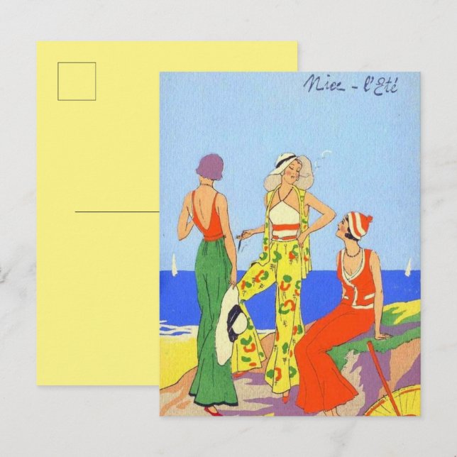 1930er Frauen in modischer Beach Pajamas Postkarte (Vorne/Hinten)