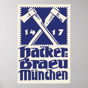 1930er Jahre Deutsche Bierwerbeposter Hackerbräu Poster